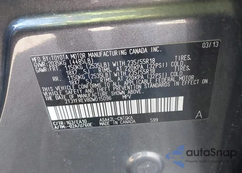 2013 Toyota Rav4 Limited from USA, damaged, VIN 2T3YFREV8DW015096